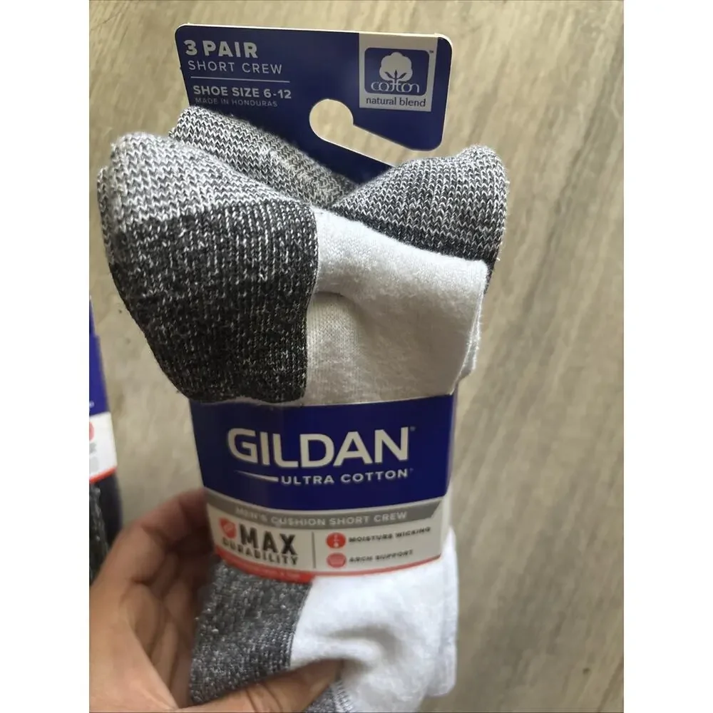 Gildan Men's Stretch 3PK Cotton short/ Crew arch Socks Shoe Size 6-12 Lot X2
